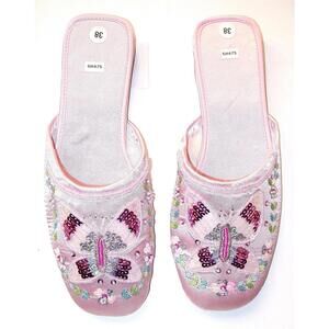 Sequin Satin Beaded Slippers PINK size 8 only